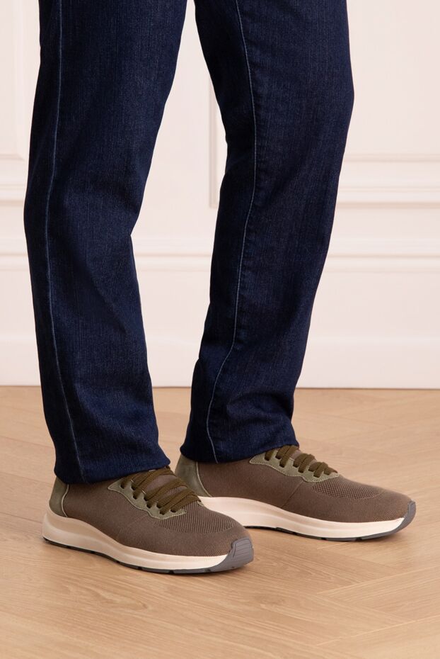 Andrea Ventura men's knitted sneakers brown-green with white sole 169535 - photo 2