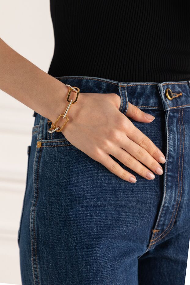 Makova yellow chain bracelet with dark coating and crystals women's 169595 - photo 2