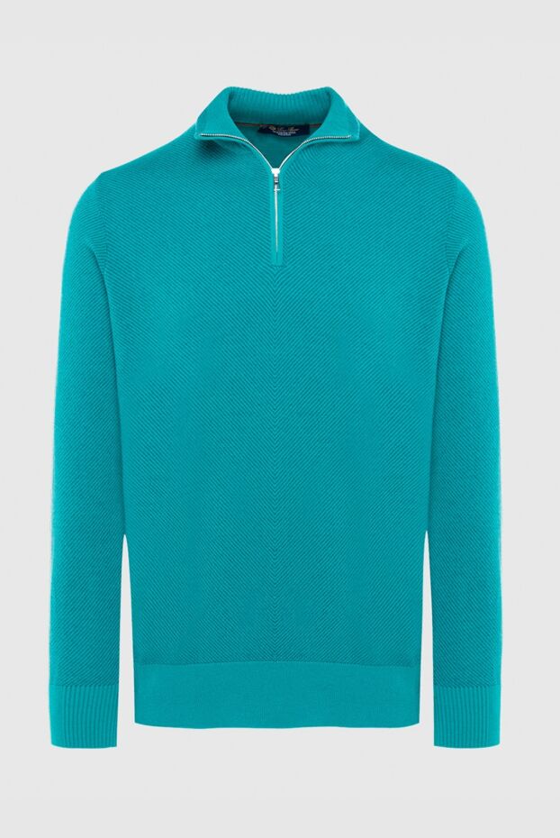 Loro Piana men's wool jumper with zip in green with diagonal texture 169701 - photo 1