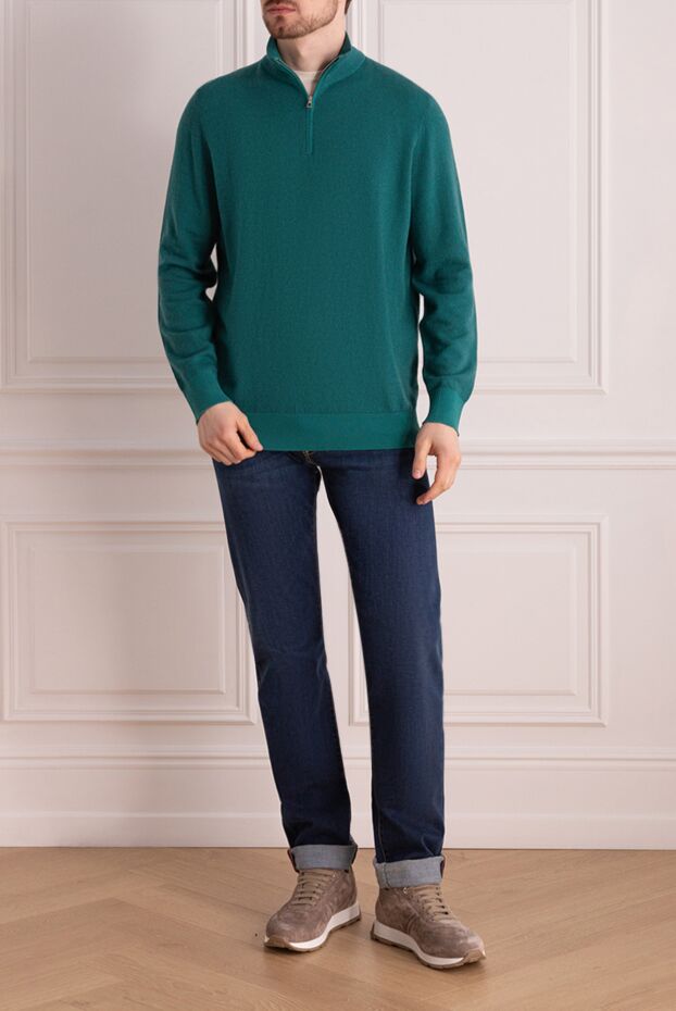 Loro Piana men's wool jumper with zip in green with diagonal texture 169701 - photo 2