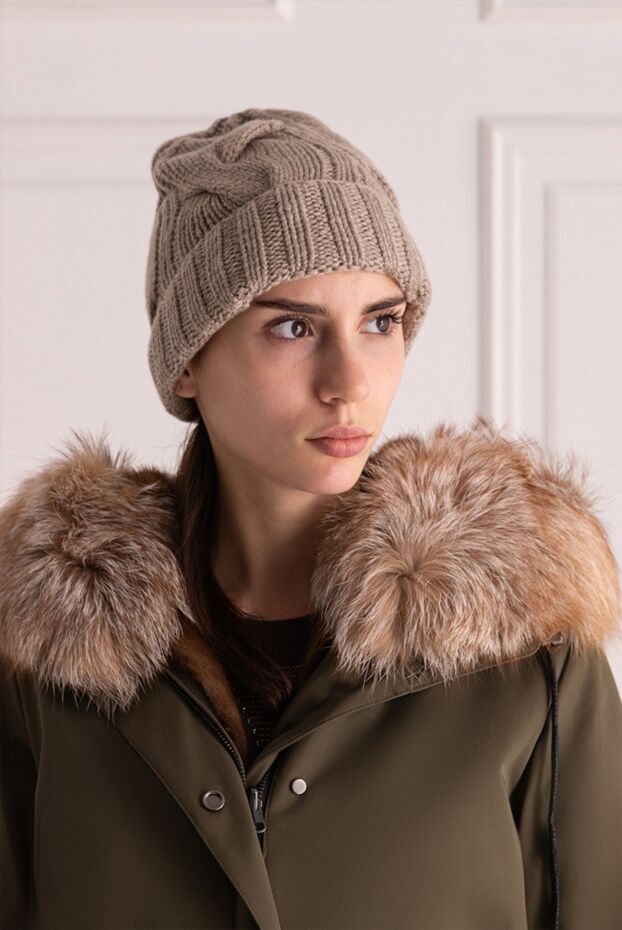 Loro Piana қара бежевый әйелдер кашемир шляпасы текстуралы тоқылған 169772 - фото 3