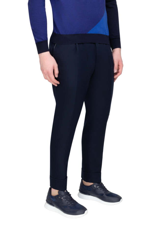 PT01 (Pantaloni Torino) қою көк түсті классикалық тік аяқты жүн шалбар 169877 - фото 3