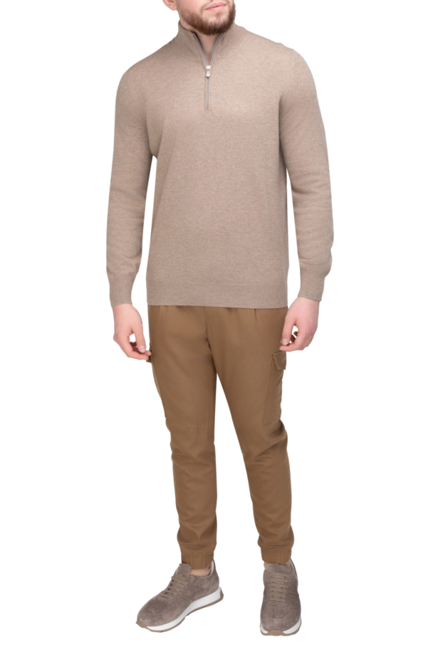 Beige men's cashmere trouser with zip - photo 2