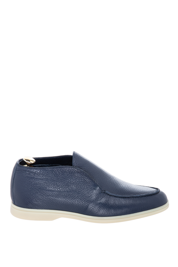High-top blue leather loafers with fur lining for men - photo 1