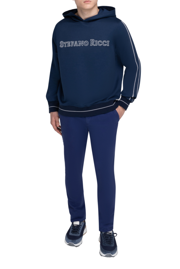 Stefano Ricci худи мужской из хлопка и шелка синий 170112 - фото 2