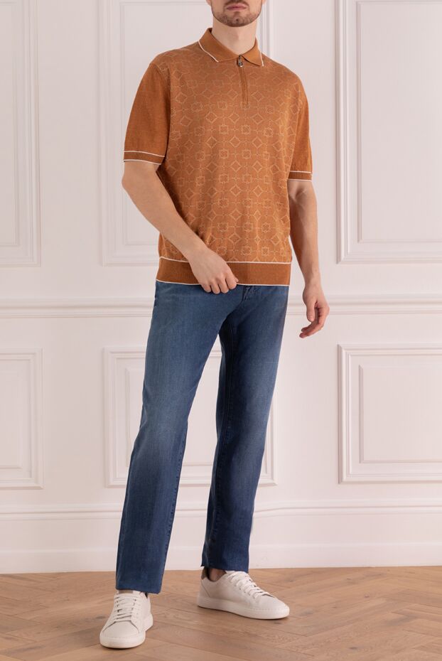Brown linen and silk polo for men - photo 2