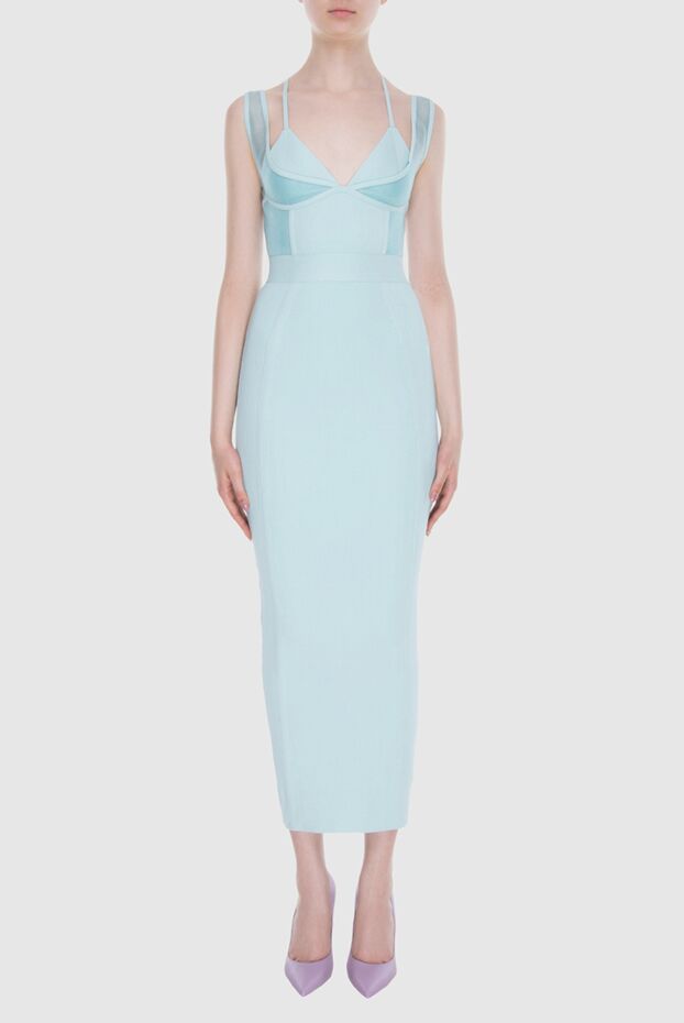Herve Leger жолақты фактуралы көк жеңсіз әйелдер көйлегі 170157 - фото 2