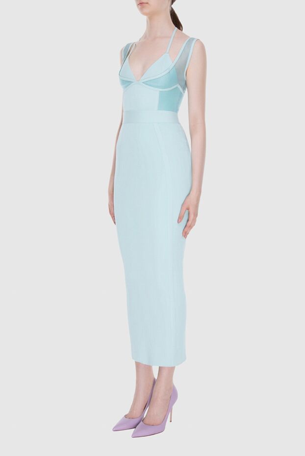 Herve Leger жолақты фактуралы көк жеңсіз әйелдер көйлегі 170157 - фото 3