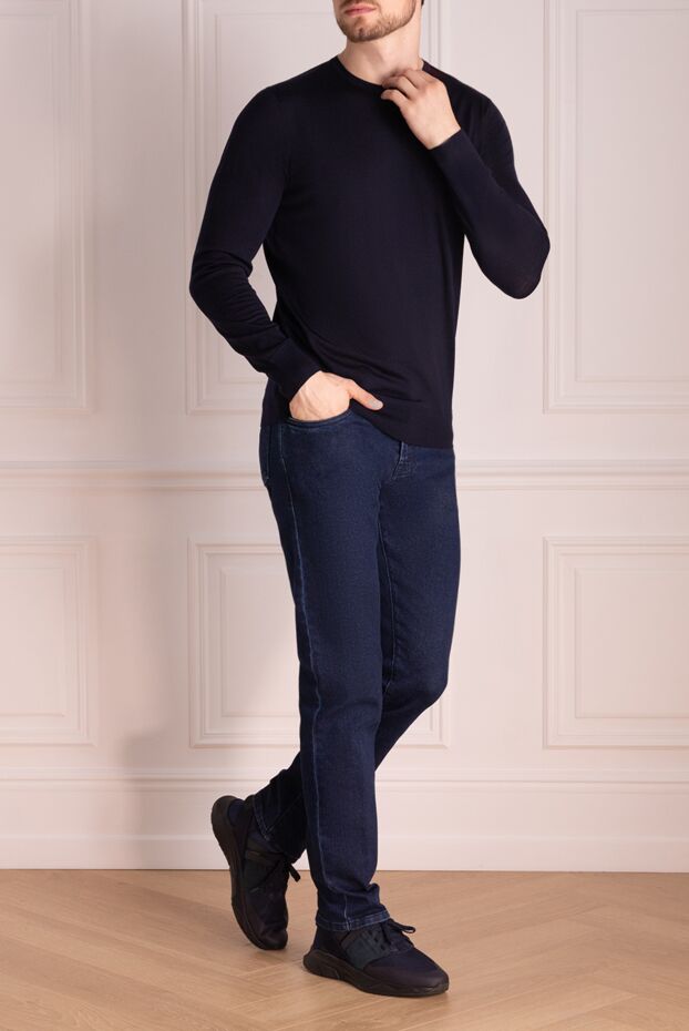Loro Piana basic cut fine wool jumper in blue 170223 - photo 2