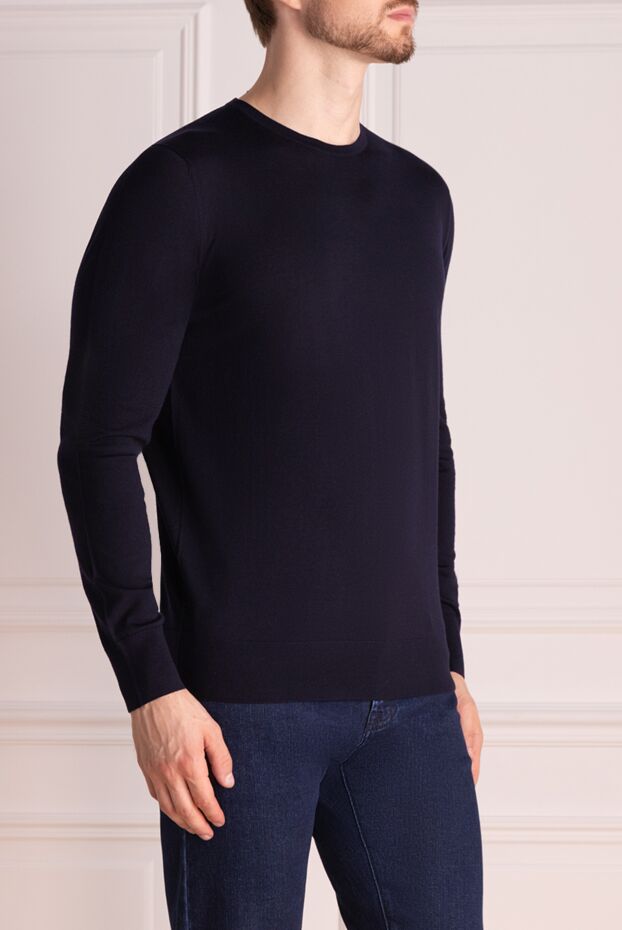 Loro Piana basic cut fine wool jumper in blue 170223 - photo 3