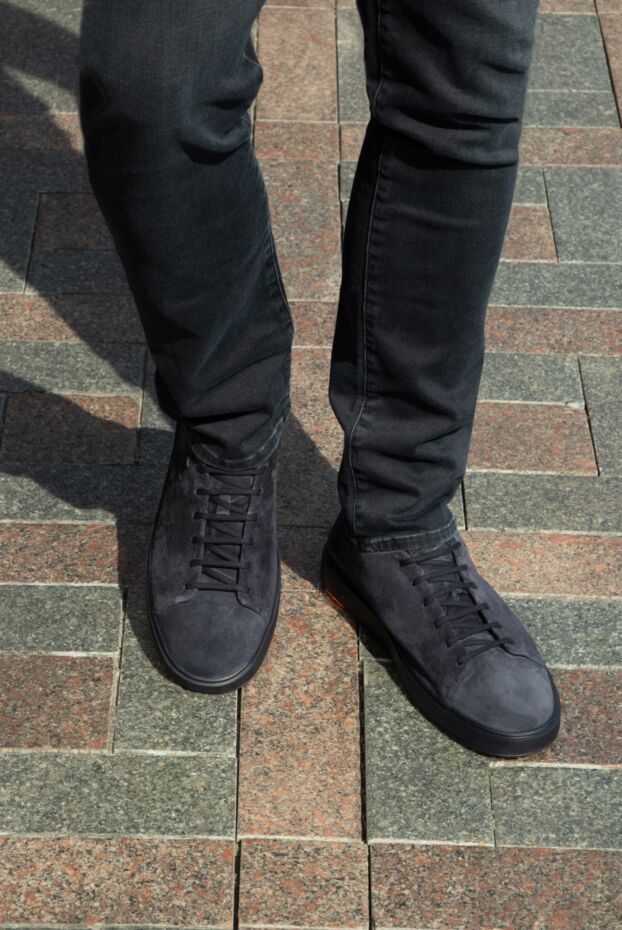 Santoni сникеры из нубука серые мужские 170254 - фото 2