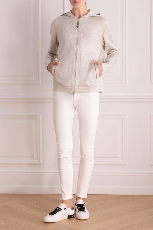 Brunello Cucinelli women's gray cotton and silk cardigan with a zipper 170268 - photo 2