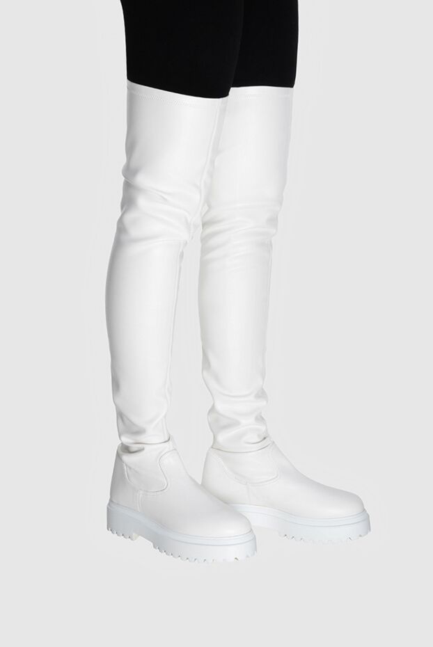 Le Silla thigh-high boots women's leather high with tractor sole white 170459 - photo 2