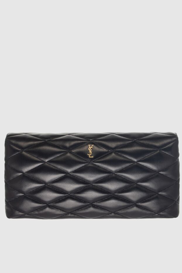 Saint Laurent декоративті тігістері бар қара былғары клатч-сөмке әйелдерге арналған 170585 - фото 1