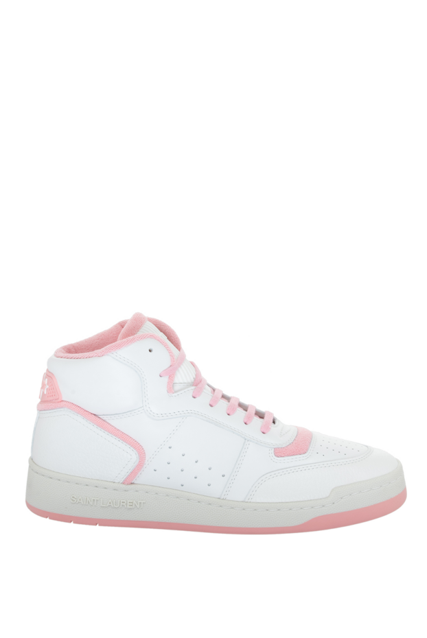 Saint Laurent women's high leather sneakers with pink laces in white 170774 - photo 1