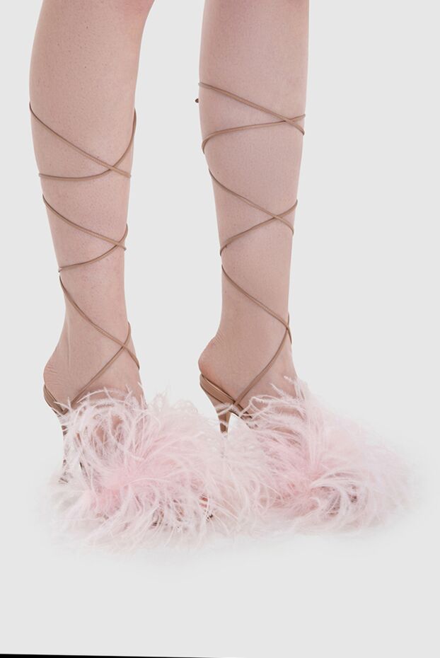 Magda Butrym women's leather sandals decorated with feathers, beige 170790 - photo 3