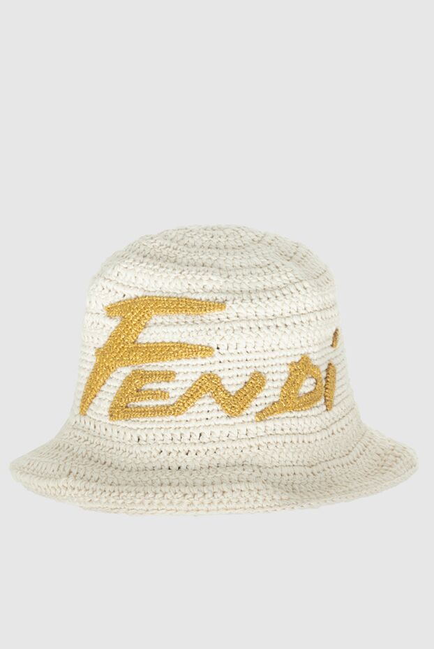 Fendi панама-тоқыма әйелдер ақ мақта және сары логотипі. 170825 - фото 1