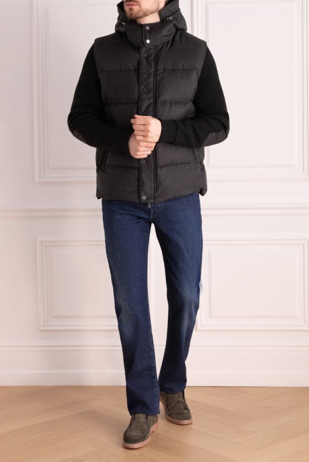 Moorer men's black wool down jacket with a hood and knitted sleeves 170906 - photo 2
