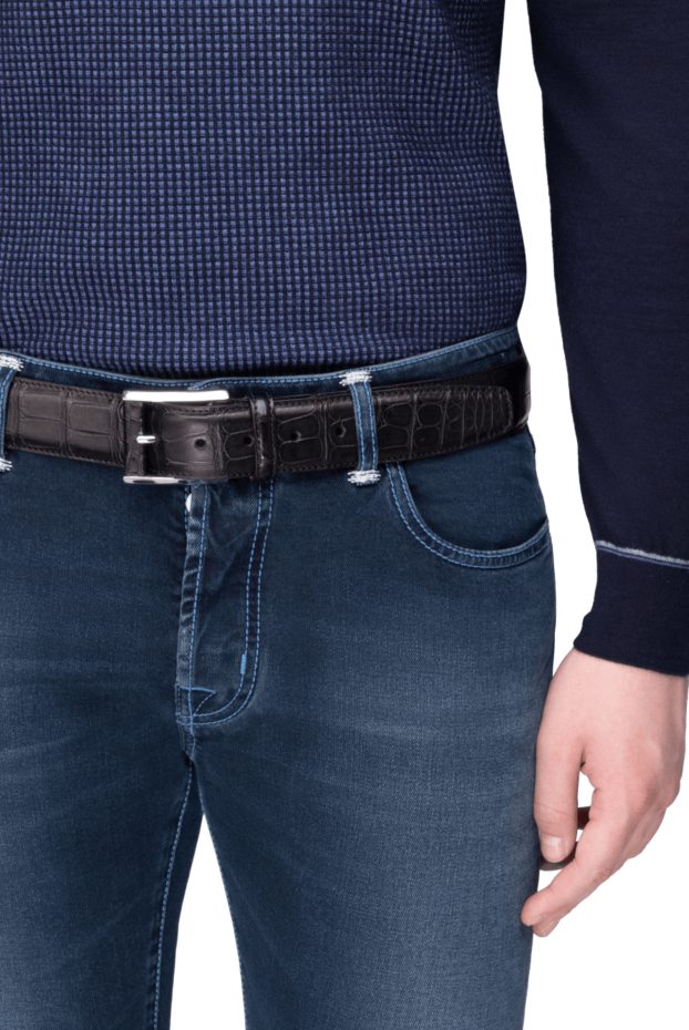 Cesare di Napoli black crocodile leather belt with polished metal buckle 171003 - photo 2