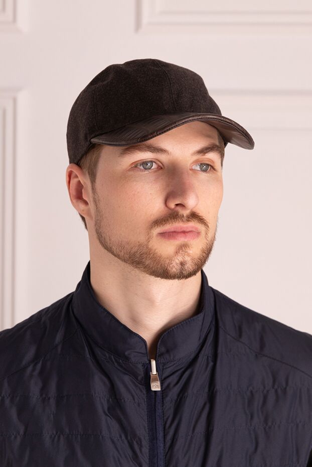 Cesare di Napoli cap with crocodile leather visor dark brown for men 171020 - photo 2