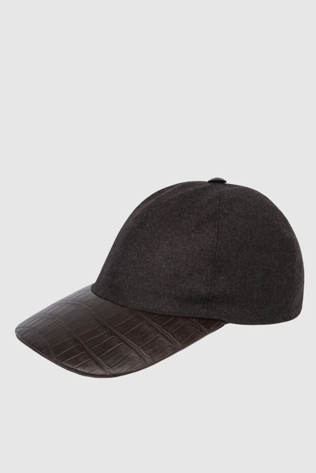 Cesare di Napoli cap with crocodile leather visor dark brown for men 171020 - photo 3