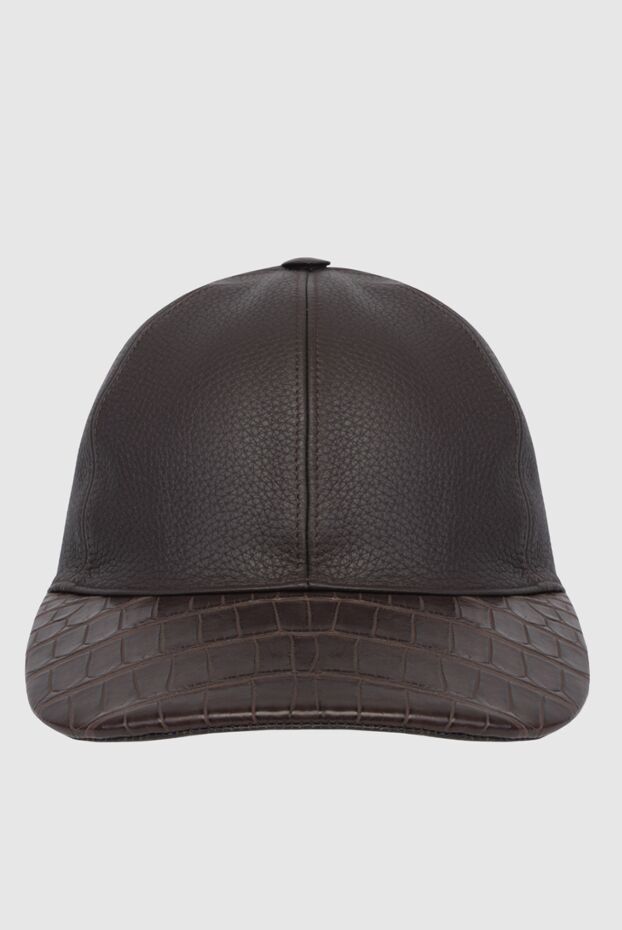 Cesare di Napoli leather cap with crocodile leather visor brown for men 171023 - photo 1