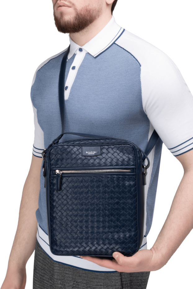 Cesare di Napoli blue calf leather shoulder bag for men 171038 - photo 2