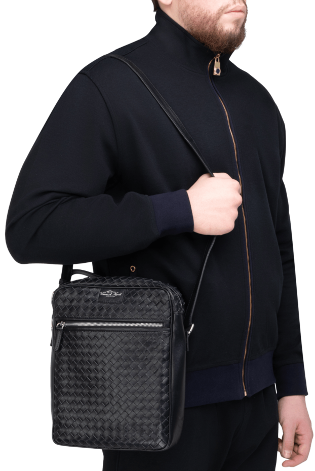 Cesare di Napoli black men's calfskin shoulder bag with woven detailing 171039 - photo 2