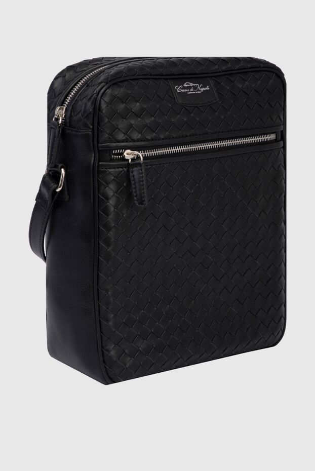 Cesare di Napoli black men's calfskin shoulder bag with woven detailing 171039 - photo 3