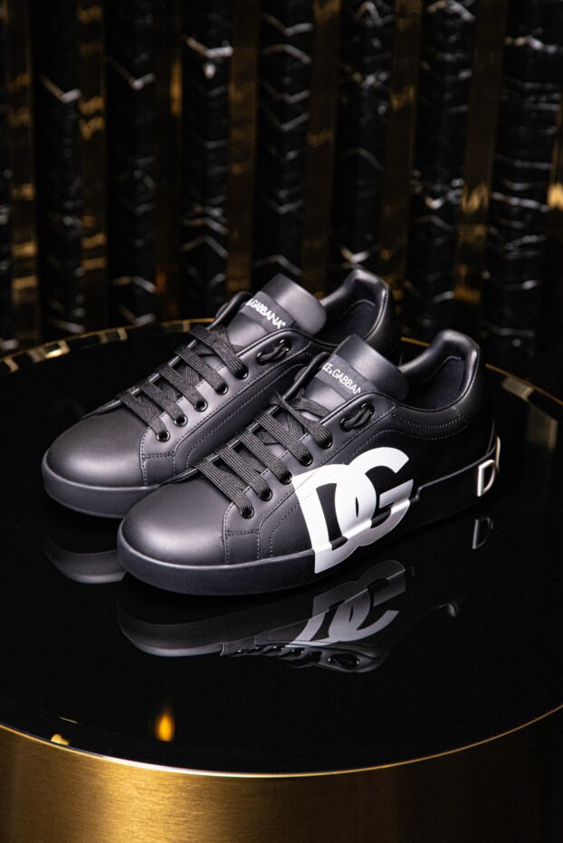 Dolce & Gabbana сникеры portofino с фактурным логотипом  кожаные мужские черные 171179 - фото 2