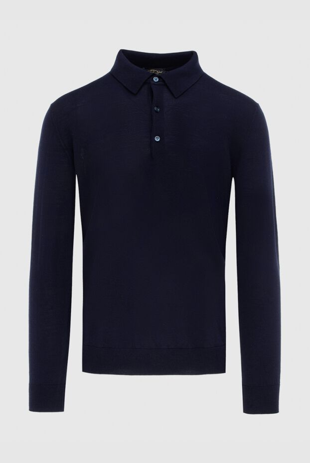 Cesare di Napoli men's long sleeve wool dark blue thin polo shirt 171234 - photo 1