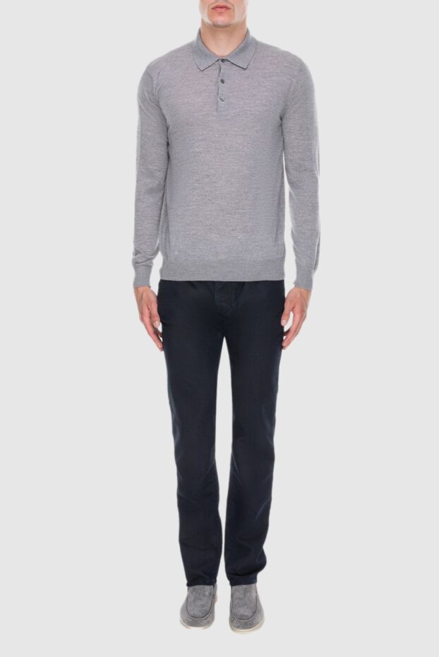 Cesare di Napoli men's long sleeve grey melange wool polo shirt 171241 - photo 2