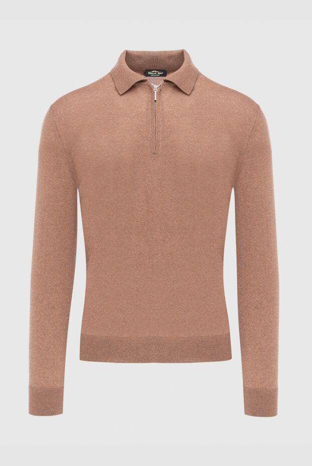 Cesare di Napoli men's long sleeve wool brown polo shirt with concealed zipper 171246 - photo 1