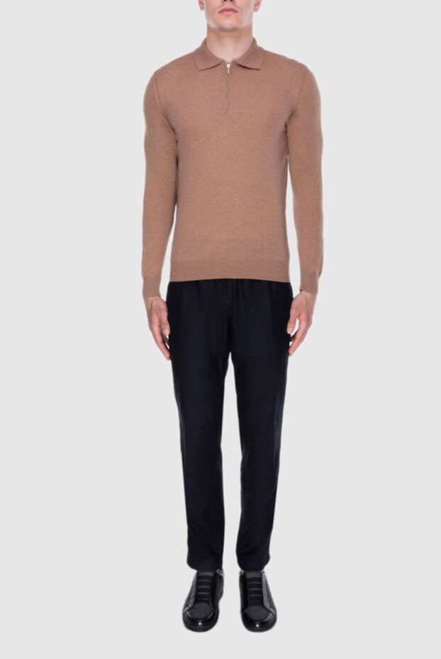 Cesare di Napoli men's long sleeve wool brown polo shirt with concealed zipper 171246 - photo 2