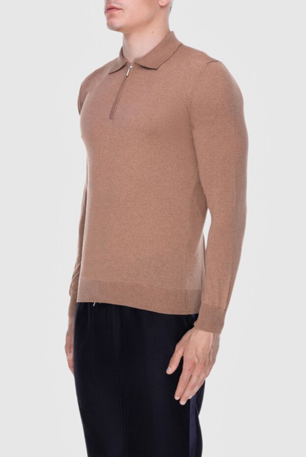 Cesare di Napoli men's long sleeve wool brown polo shirt with concealed zipper 171246 - photo 3