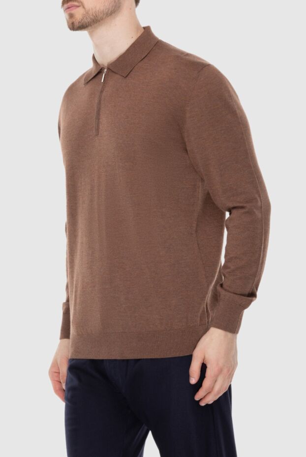 Cesare di Napoli men's long sleeve wool brown polo shirt with zipper 171247 - photo 3