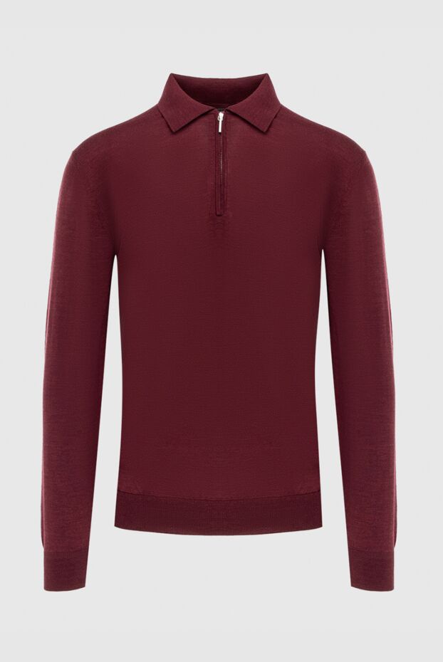 Cesare di Napoli men's long sleeve thin wool burgundy polo shirt 171252 - photo 1