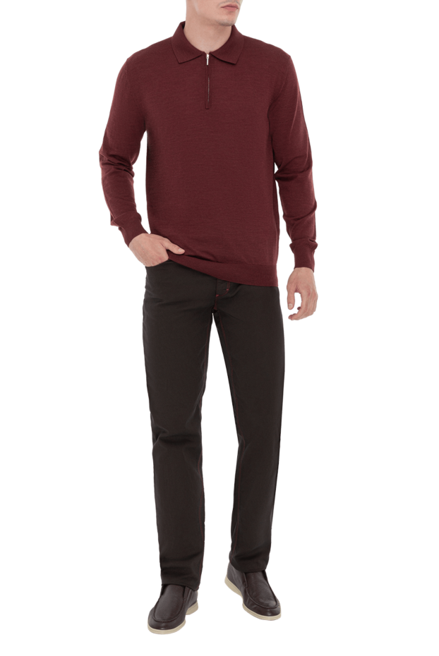 Cesare di Napoli men's long sleeve thin wool burgundy polo shirt 171252 - photo 2
