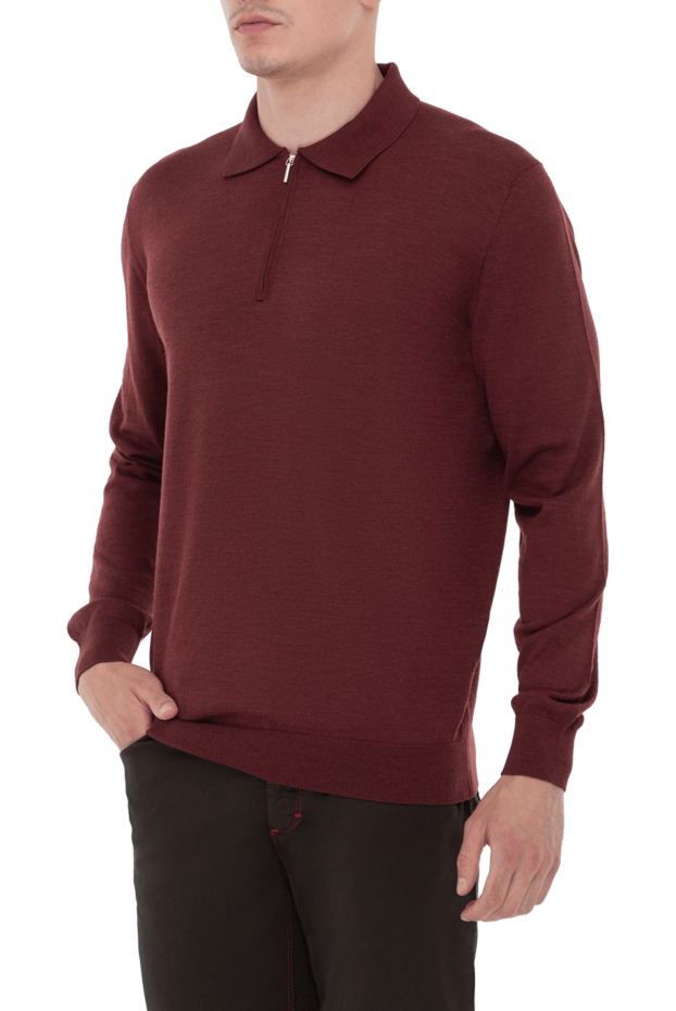 Cesare di Napoli men's long sleeve thin wool burgundy polo shirt 171252 - photo 3