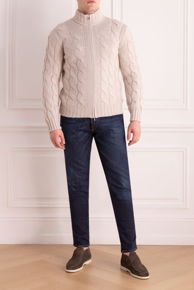 Gran Sasso beige cashmere zip-up cardigan with cable knit for men 171295 - photo 3