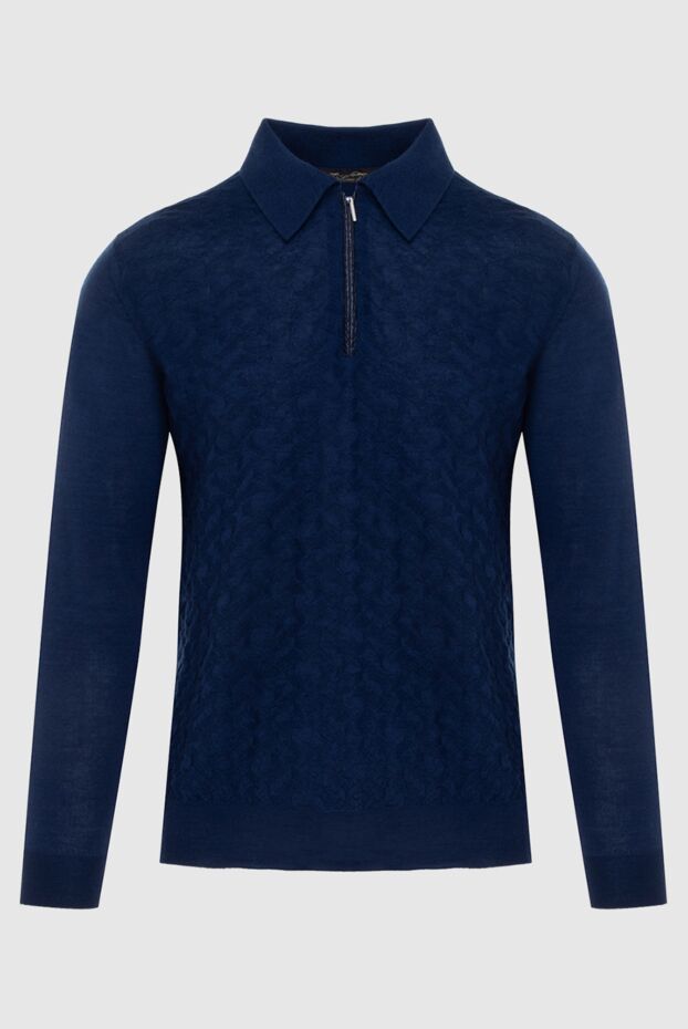 Cesare di Napoli men's long sleeve textured dark blue polo shirt with crocodile leather insert 171388 - photo 1