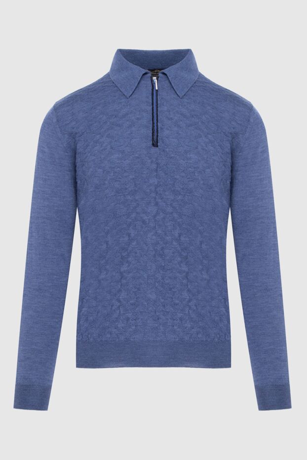 Cesare di Napoli men's long sleeve textured blue polo shirt with crocodile leather insert 171391 - photo 1