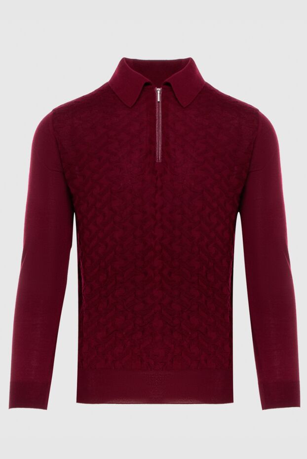 Cesare di Napoli men's long sleeve textured burgundy polo shirt with crocodile leather insert 171392 - photo 1