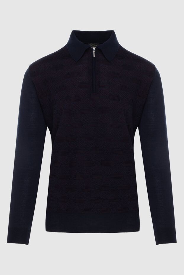 Cesare di Napoli men's long sleeve blue polo shirt with a contrast pattern 171394 - photo 1