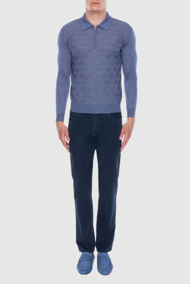 Cesare di Napoli men's long sleeve light blue polo shirt with a textured pattern 171395 - photo 2