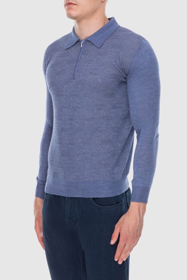 Cesare di Napoli men's long sleeve light blue polo shirt with a textured pattern 171395 - photo 3