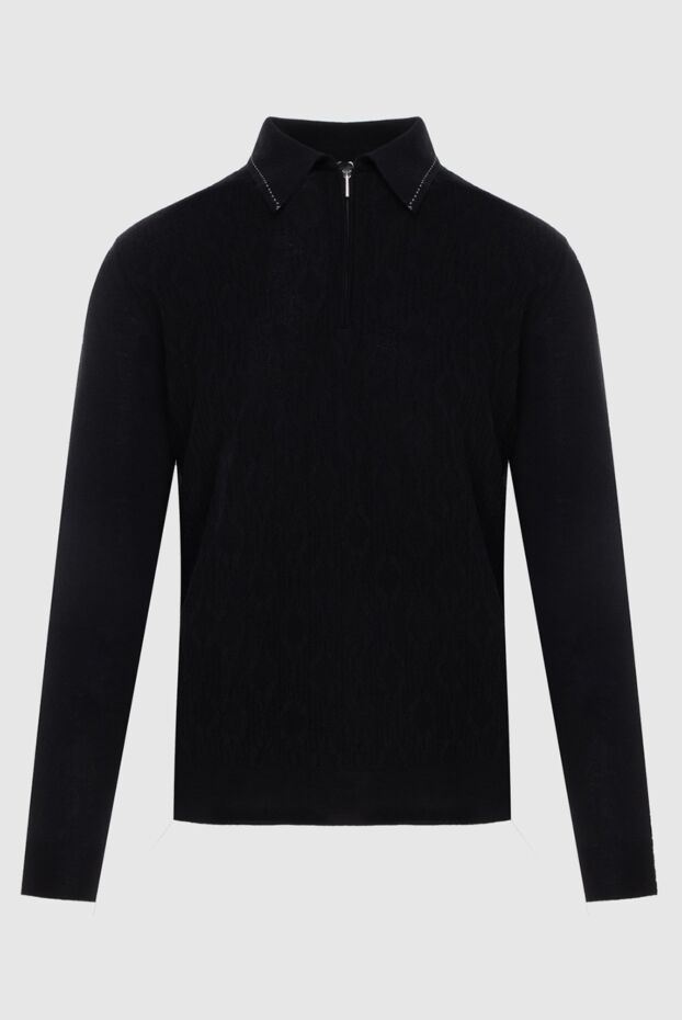Cesare di Napoli men's long sleeve black textured polo shirt with a zipper 171396 - photo 1