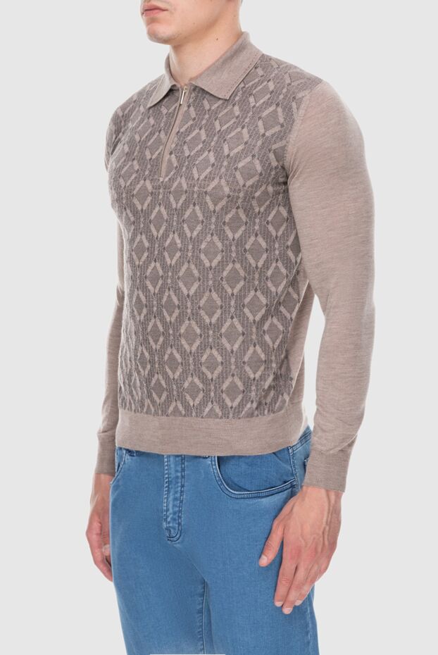 Cesare di Napoli men's long sleeve beige polo shirt with a contrast textured pattern 171397 - photo 3