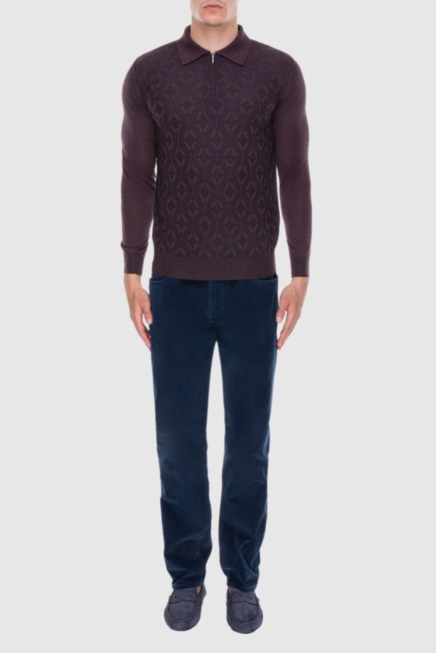 Cesare di Napoli men's long sleeve purple polo shirt with abstract pattern 171398 - photo 2