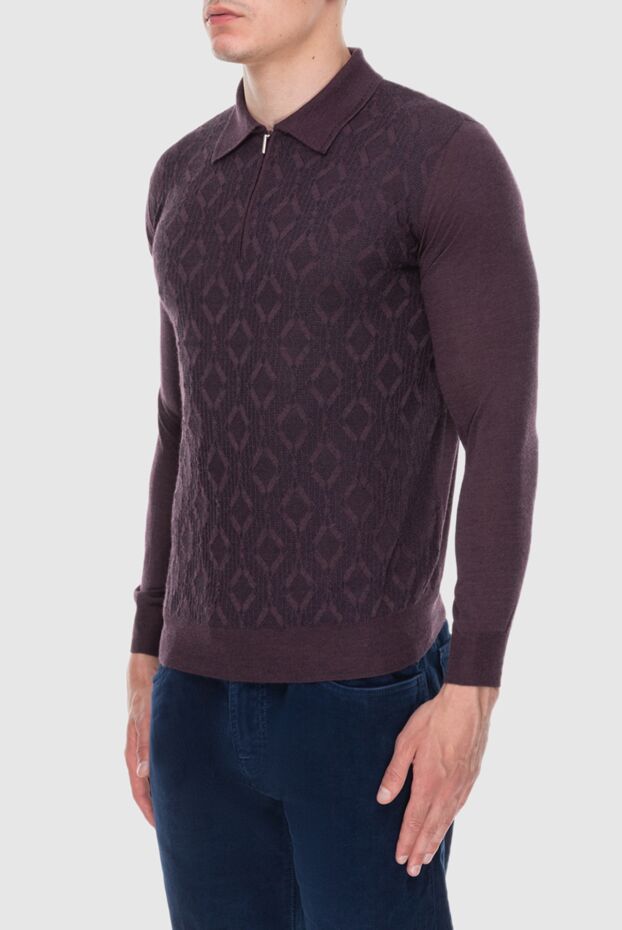 Cesare di Napoli men's long sleeve purple polo shirt with abstract pattern 171398 - photo 3